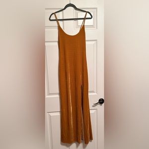 Lovers + Friends Gold Velvet Maxi Dress with Slit Size XS